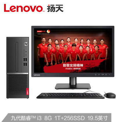 联想(Lenovo)M4000s商用办公台式电脑整机(英特尔酷睿i3-9100 8G 1T+256GSSD 键鼠 串口 四年上门)19.5英寸